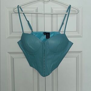 Windsor Blue Bustier Blouse with Sweetheart Neckline